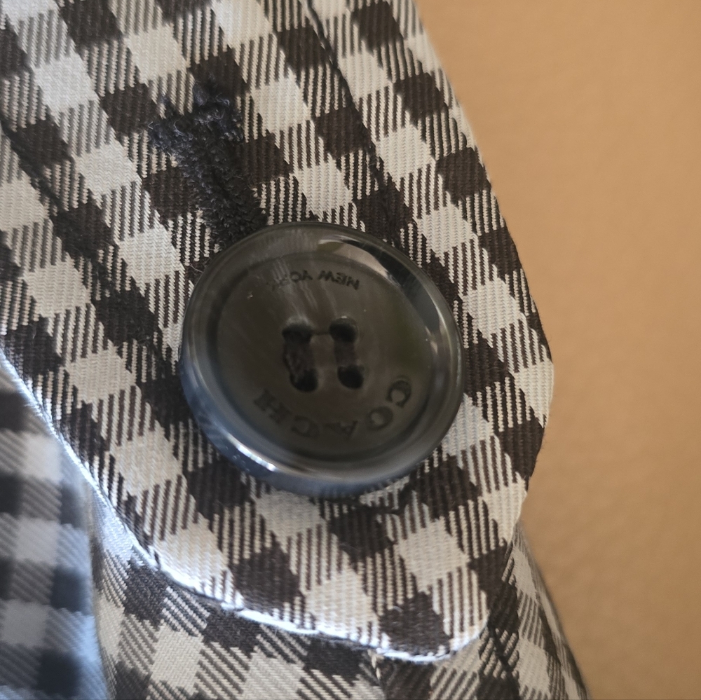 Coach Gingham Checked Short Trench Coat Medium Raincoat Gingham Plaid - Picture 9 of 14